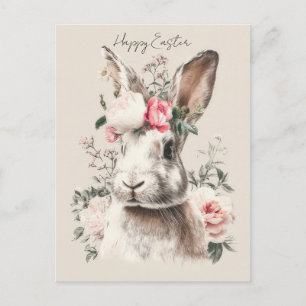 Postale Carte de Pâques avec fleurs et lapin de Pâques