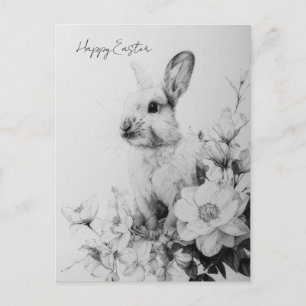 Postale Carte de Pâques avec fleurs et lapin de Pâques