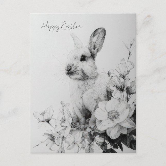 Postale Carte de Pâques avec fleurs et lapin de Pâques (Devant)