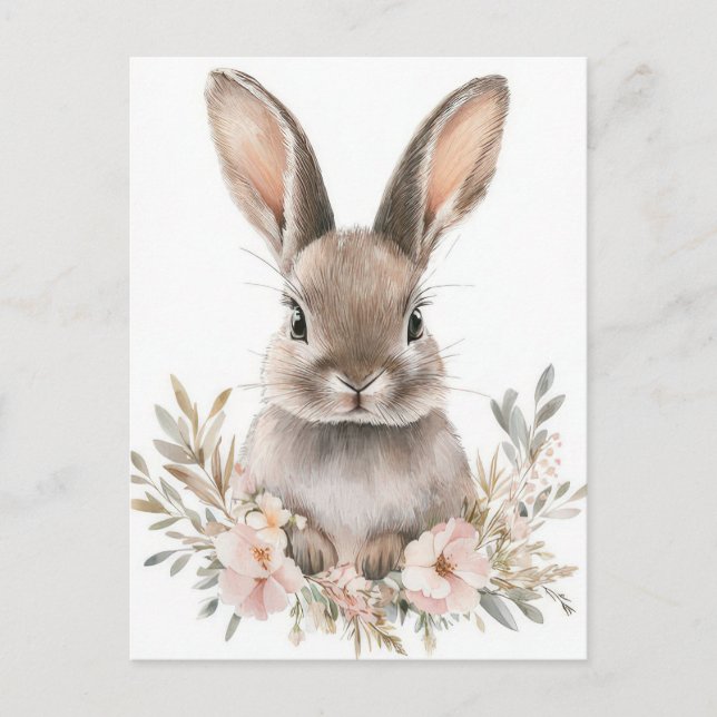 Postale Carte de Pâques avec fleurs et lapin de Pâques (Devant)