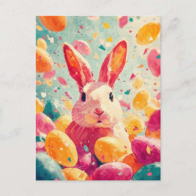 Postale Carte de Pâques avec Fleurs et Lapin de Pâques (Devant)