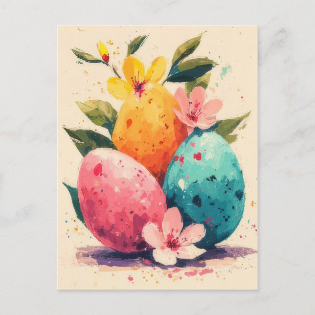 Postale Carte de Pâques avec fleurs et lapin de Pâques (Devant)