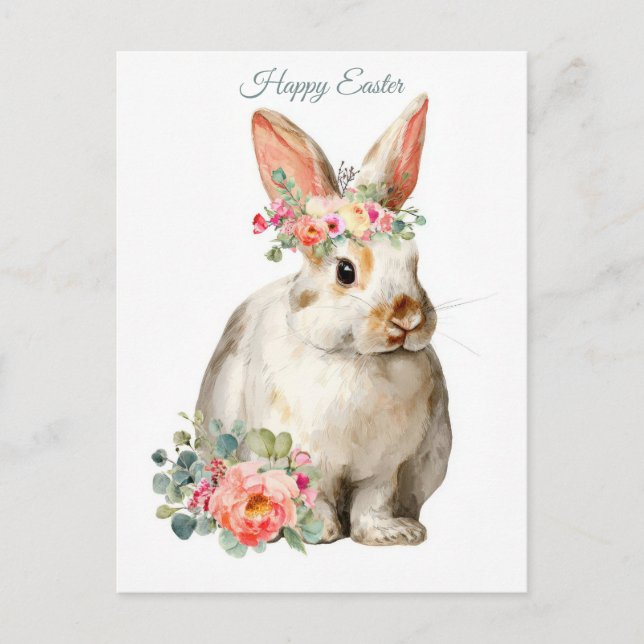 Postale Carte de Pâques avec fleurs et lapin de Pâques (Devant)