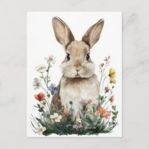 Postale Carte de Pâques avec fleurs et lapin de Pâques