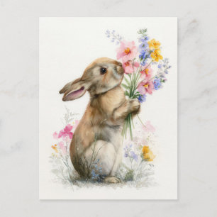 Postale Carte de Pâques avec fleurs et lapin de Pâques