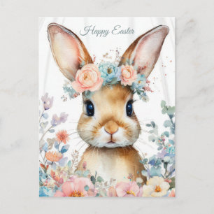 Postale Carte de Pâques avec fleurs et lapin de Pâques