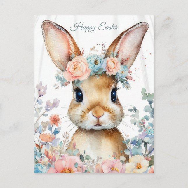Postale Carte de Pâques avec fleurs et lapin de Pâques (Devant)