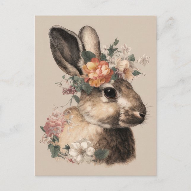 Postale Carte de Pâques avec fleurs et lapin de Pâques (Devant)