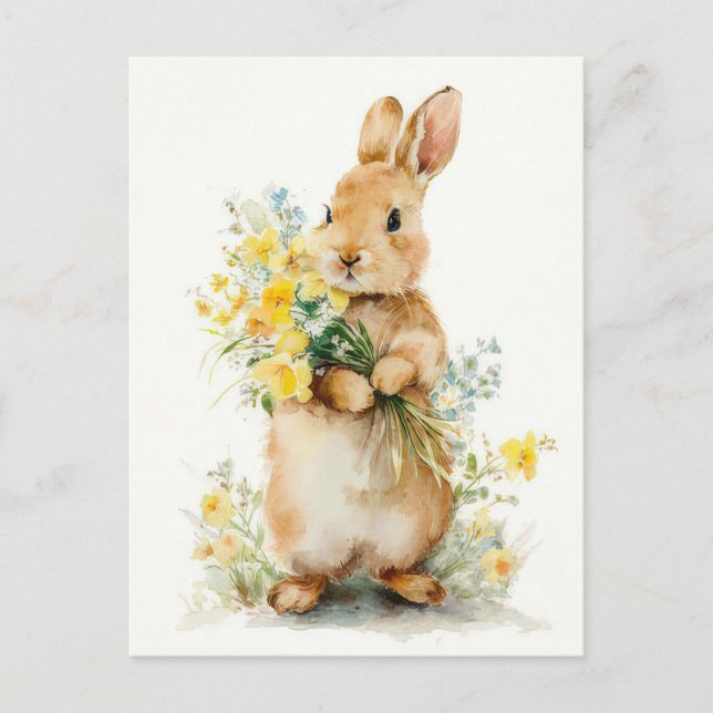 Postale Carte de Pâques avec fleurs et lapin de Pâques (Devant)