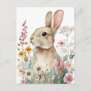 Postale Carte de Pâques avec Fleurs et Lapin de Pâques
