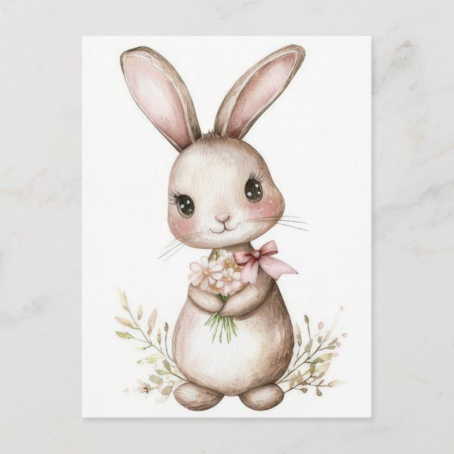 Postale Carte de Pâques avec fleurs et lapin de Pâques (Devant)