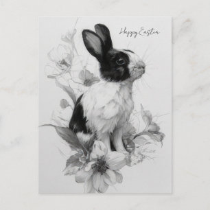 Postale Carte de Pâques avec fleurs et lapin de Pâques