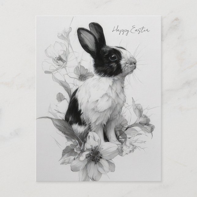 Postale Carte de Pâques avec fleurs et lapin de Pâques (Devant)