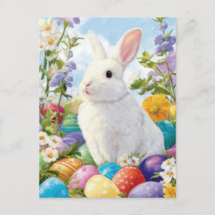 Postale Carte de Pâques avec fleurs et lapin de Pâques