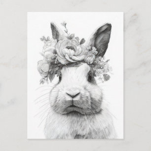 Postale Carte de Pâques avec fleurs et lapin de Pâques