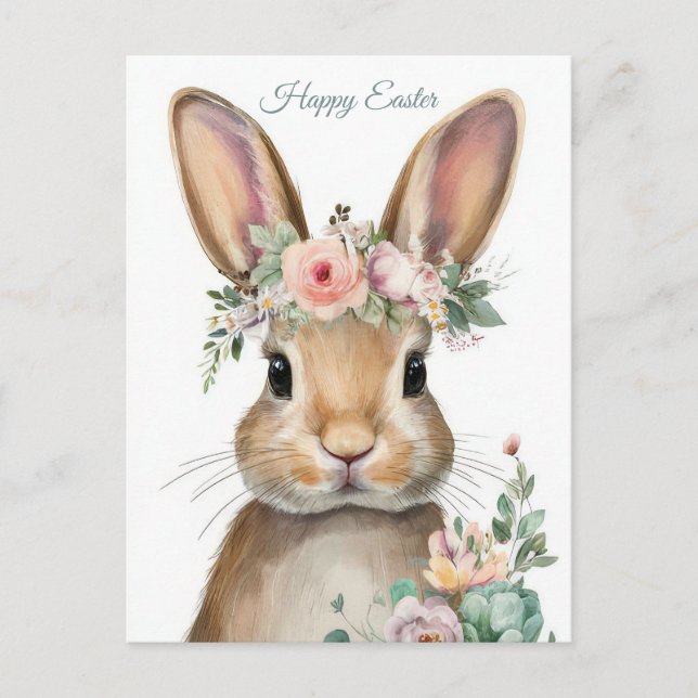 Postale Carte de Pâques avec fleurs et lapin de Pâques (Devant)