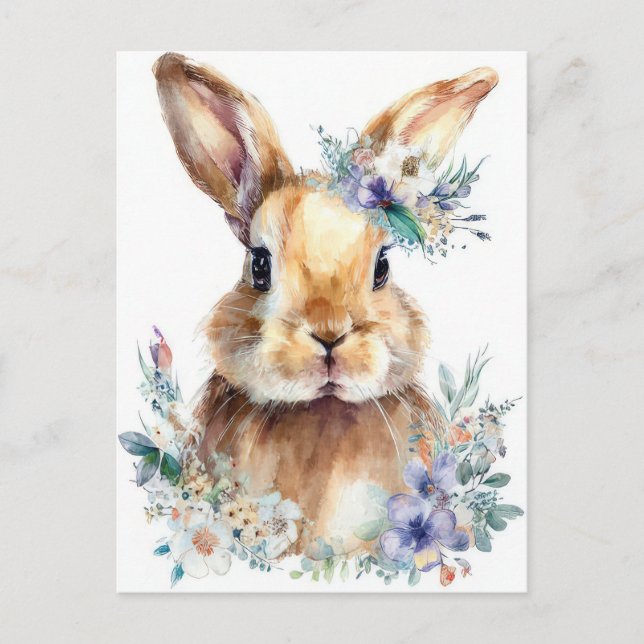 Postale Carte de Pâques avec fleurs et lapin de Pâques (Devant)