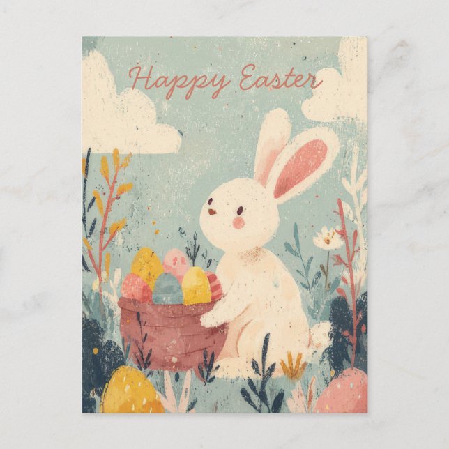 Postale Carte de Pâques avec fleurs et lapin de Pâques (Devant)