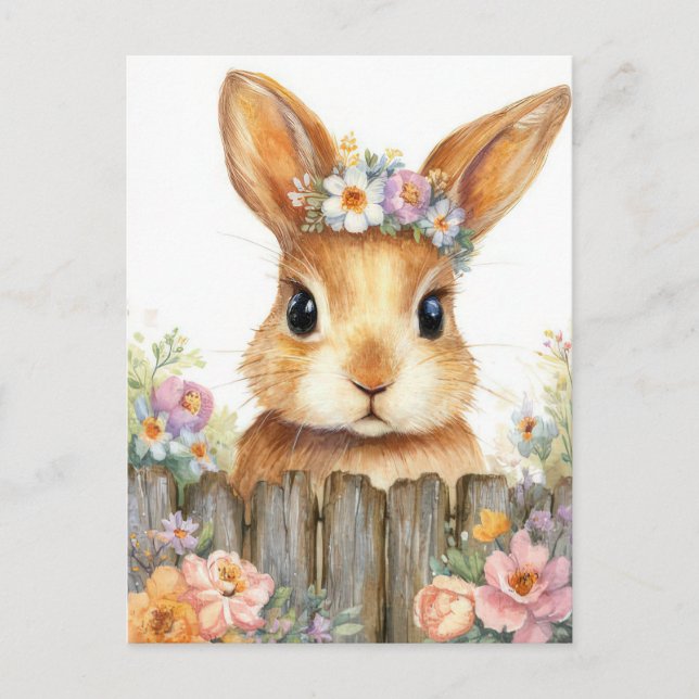 Postale Carte de Pâques avec fleurs et lapin de Pâques (Devant)