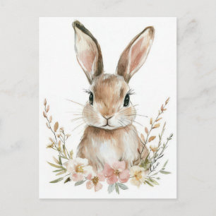 Postale Carte de Pâques avec fleurs et lapin de Pâques