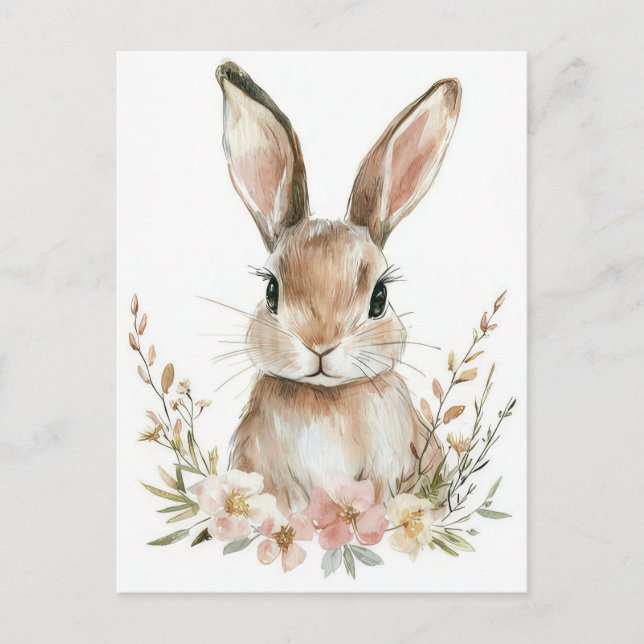 Postale Carte de Pâques avec fleurs et lapin de Pâques (Devant)