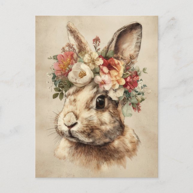Postale Carte de Pâques avec fleurs et lapin de Pâques (Devant)
