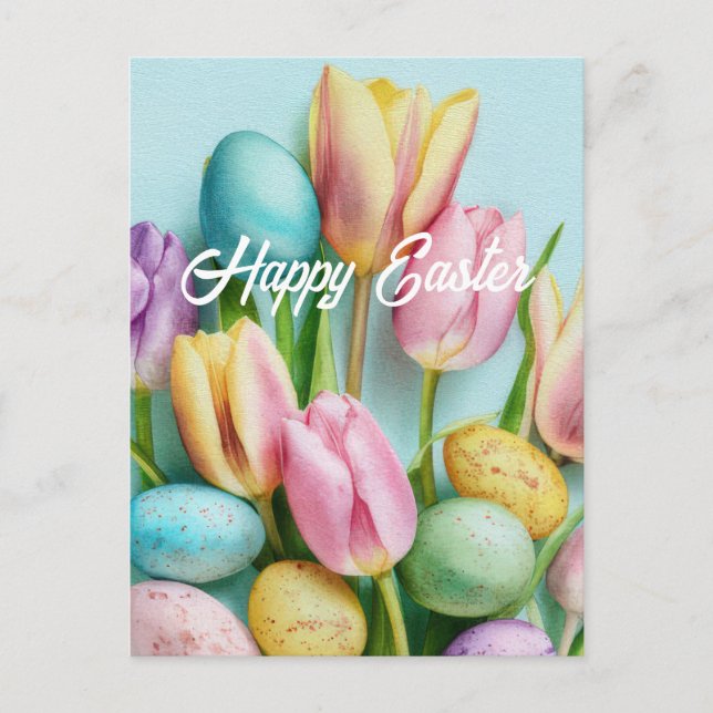 Postale Carte de Pâques avec fleurs et œufs de Pâques (Devant)