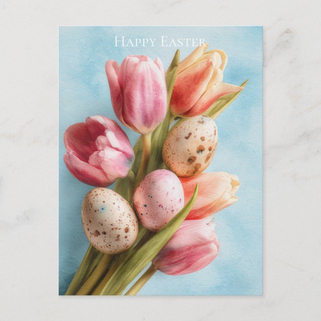 Postale Carte de Pâques avec fleurs et œufs de Pâques (Devant)