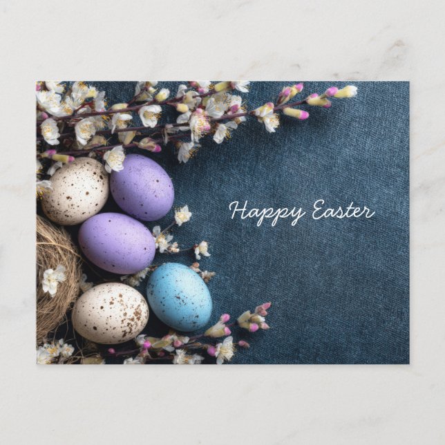 Postale Carte de Pâques avec Fleurs et Œufs de Pâques (Devant)