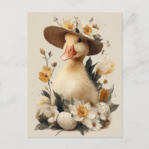 Postale Carte de Pâques avec fleurs et poussin de Pâques