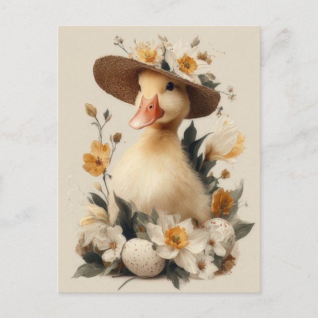 Postale Carte de Pâques avec fleurs et poussin de Pâques (Devant)