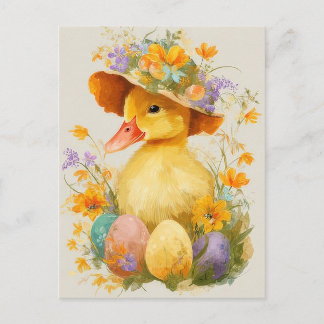 Postale Carte de Pâques avec fleurs et poussin de Pâques (Devant)