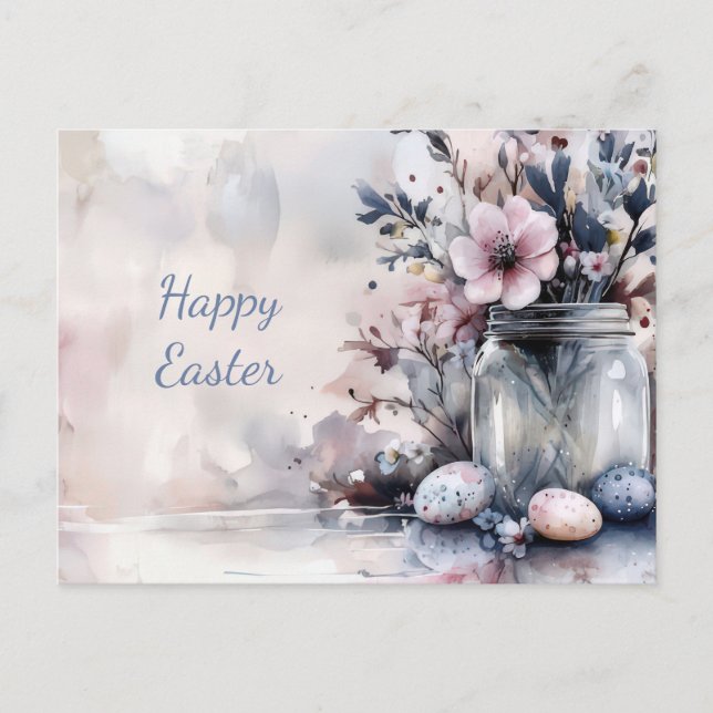 Postale Carte de Pâques avec œufs de Pâques et fleurs (Devant)
