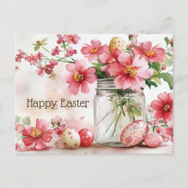 Postale Carte de Pâques avec œufs de Pâques et fleurs (Devant)