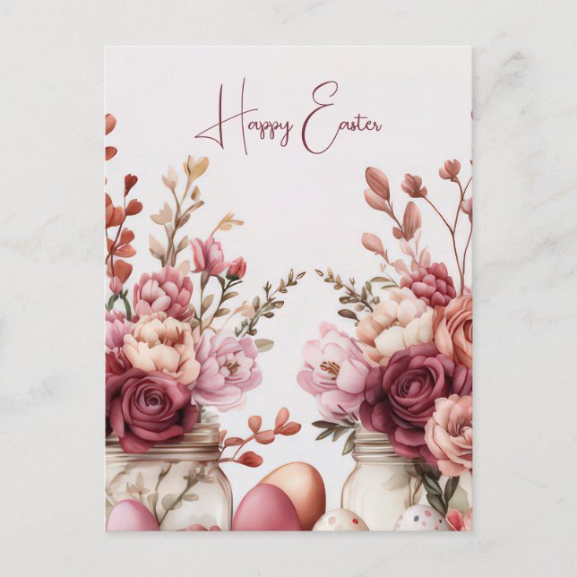 Postale Carte de Pâques avec œufs de Pâques et fleurs (Devant)