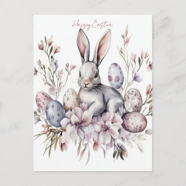 Postale Carte de Pâques avec œufs de Pâques et fleurs (Devant)