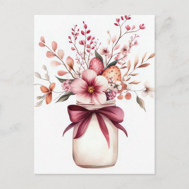 Postale Carte de Pâques avec œufs de Pâques et fleurs (Devant)