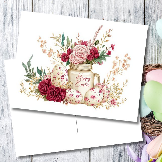 Postale Carte de Pâques avec œufs de Pâques et fleurs (Créateur téléchargé)