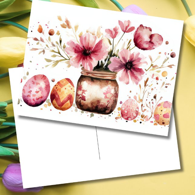 Postale Carte de Pâques avec œufs de Pâques et fleurs (Créateur téléchargé)