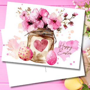 Postale Carte de Pâques avec œufs de Pâques et fleurs