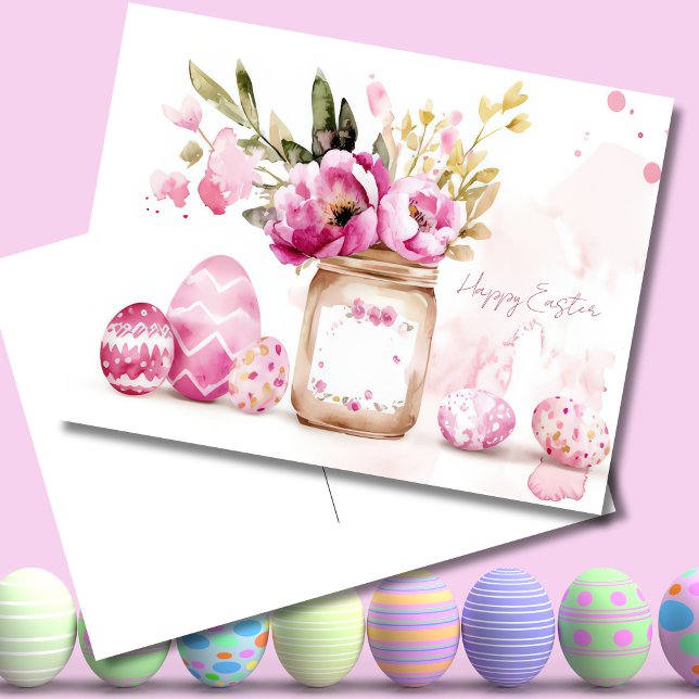 Postale Carte de Pâques avec œufs de Pâques et fleurs (Créateur téléchargé)