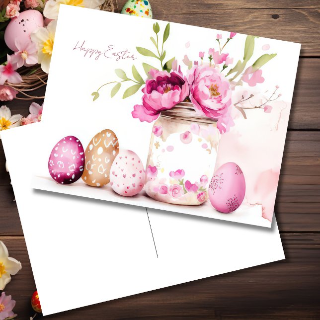 Postale Carte de Pâques avec œufs de Pâques et fleurs (Créateur téléchargé)