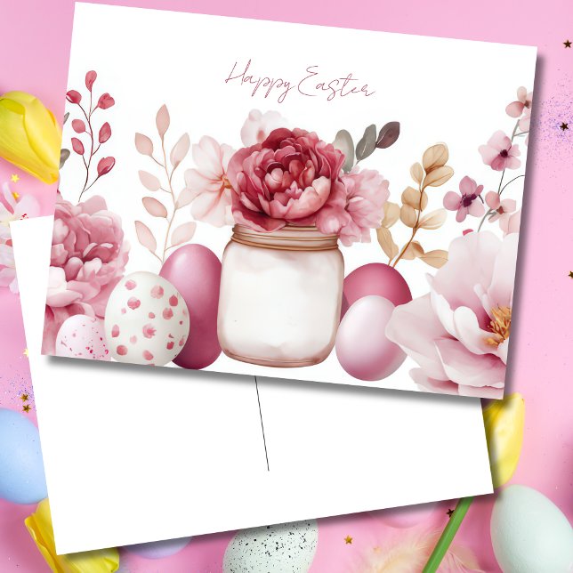 Postale Carte de Pâques avec œufs de Pâques et fleurs (Créateur téléchargé)