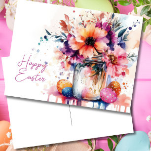 Postale Carte de Pâques avec œufs de Pâques et fleurs
