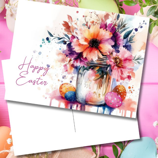 Postale Carte de Pâques avec œufs de Pâques et fleurs (Créateur téléchargé)
