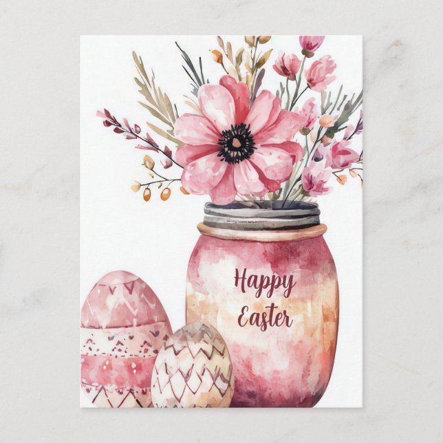 Postale Carte de Pâques avec œufs de Pâques et fleurs (Devant)