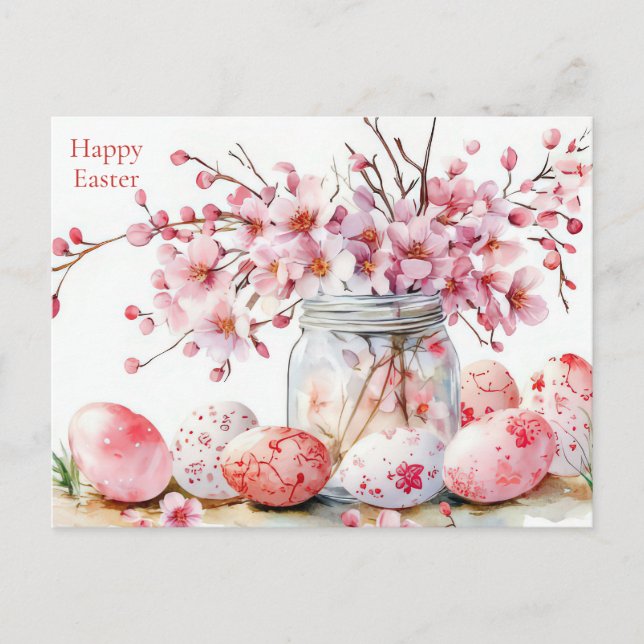 Postale Carte de Pâques avec œufs de Pâques et fleurs (Devant)