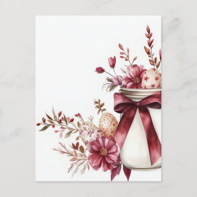 Postale Carte de Pâques avec œufs de Pâques et fleurs (Devant)