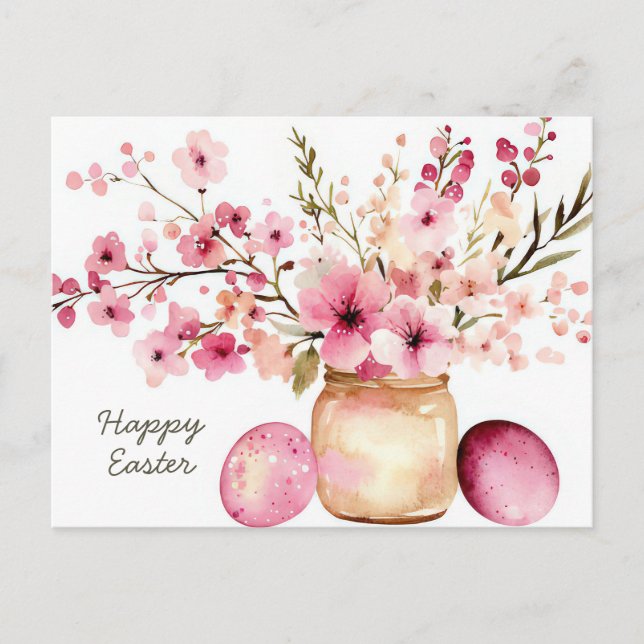 Postale Carte de Pâques avec œufs de Pâques et fleurs (Devant)