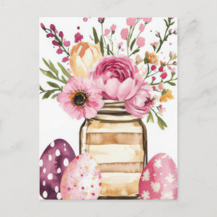 Postale Carte de Pâques avec œufs de Pâques et fleurs